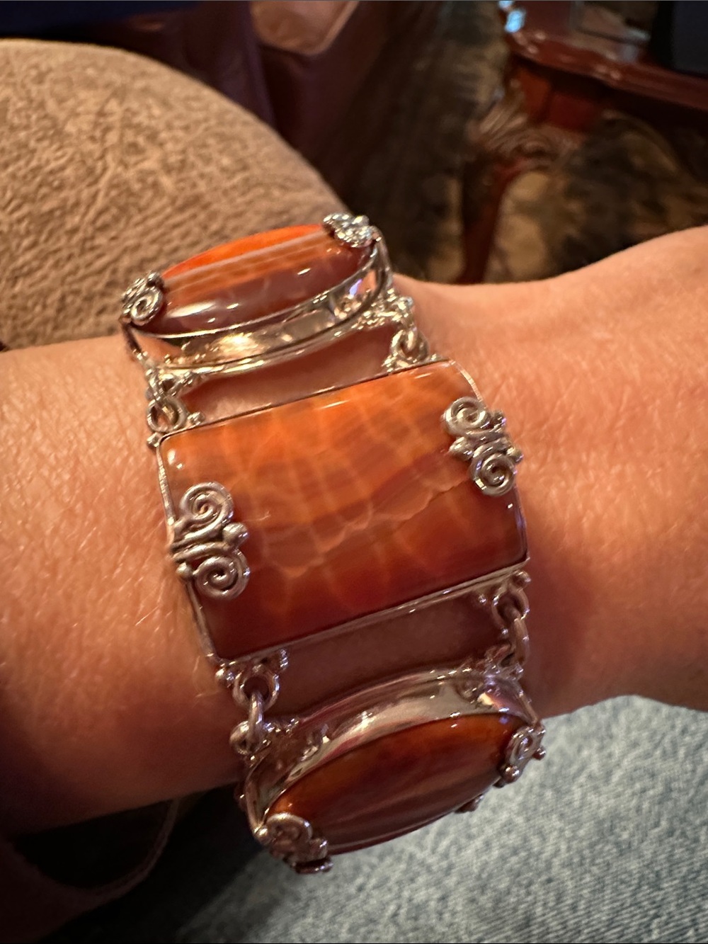 Sterling Silver Orange Agate Statement Bracelet